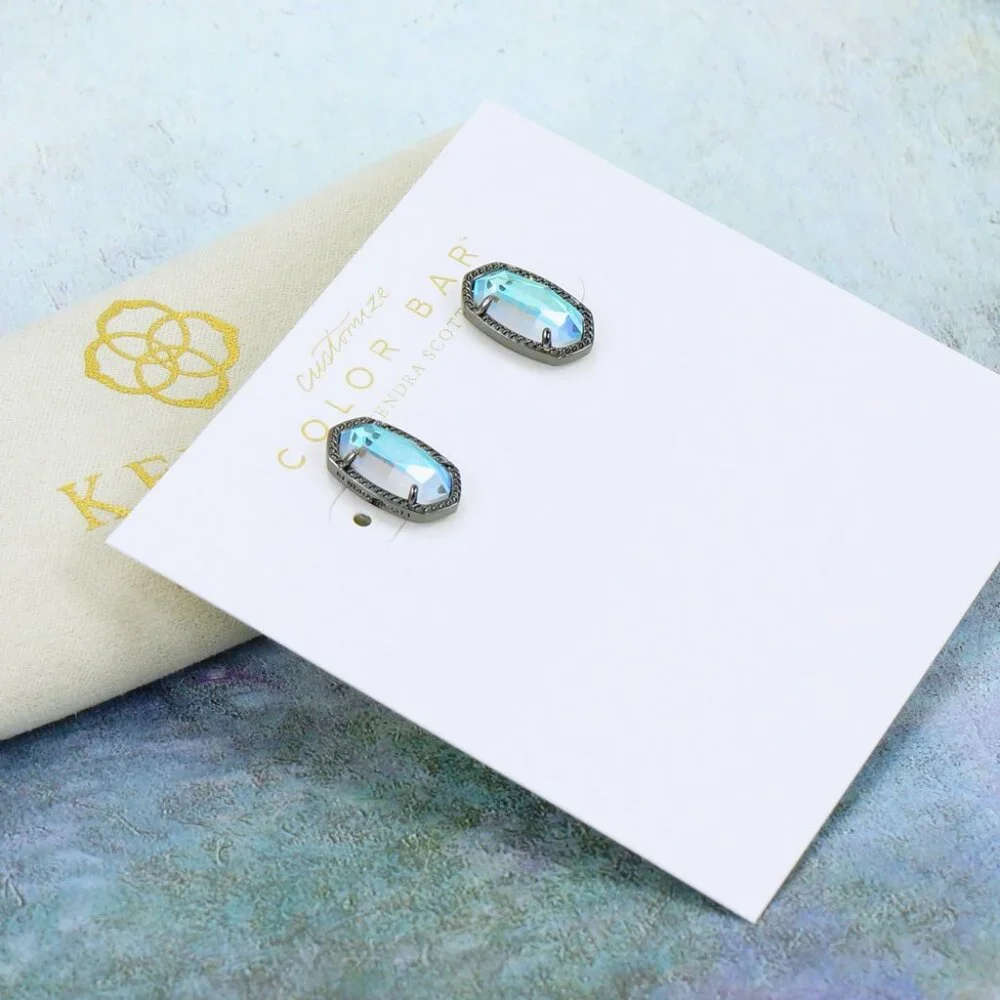 Kendra Scott Ellie Dichroic Glass Stud Earrings Gunmetal Tone - Picture 3 of 3